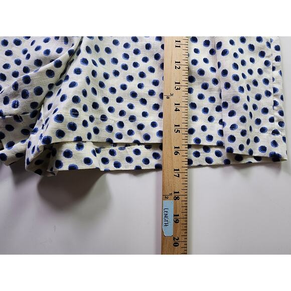 H&M White Blue Polka Dot Linen Blend Paper Bag Retro Active Hi-Waist Shorts SZ M - Picture 7 of 8